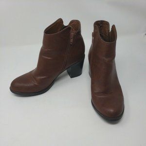 Ana Women Brown Ankle Boots Double Zipper Bootie 2.5 inch Heel Man Made Size 8.5